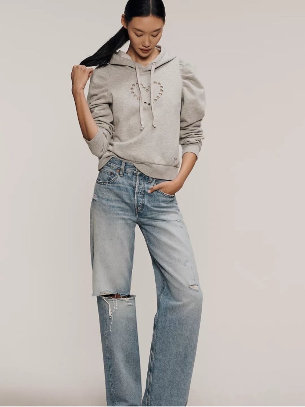 Maeve Heart Puff Sleeve Sweatshirt NWT